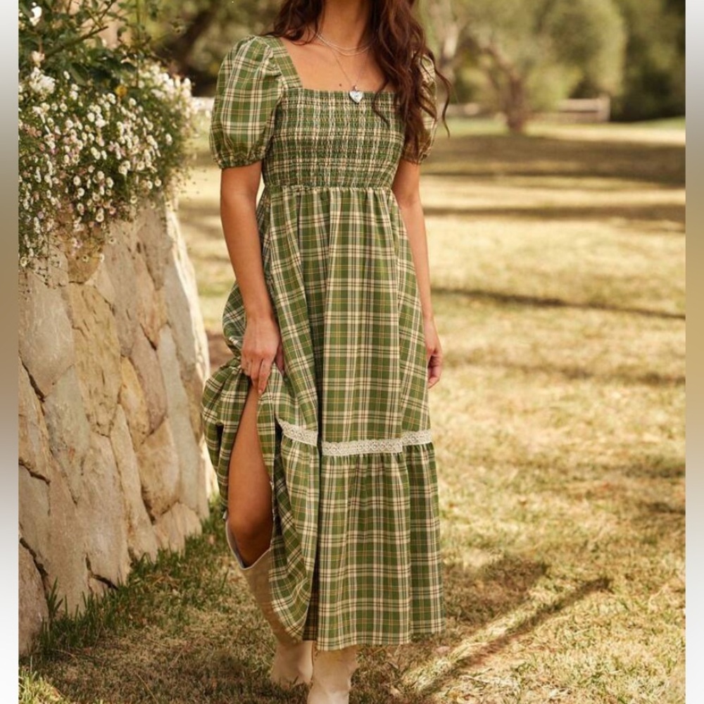 Green Plaid Maxi Dress